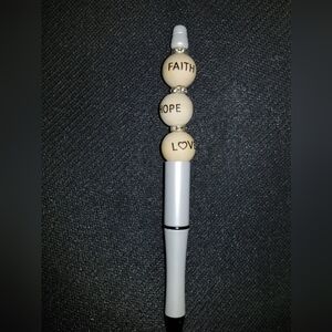 Beige Wood Beaded Pen With Inspirational Words